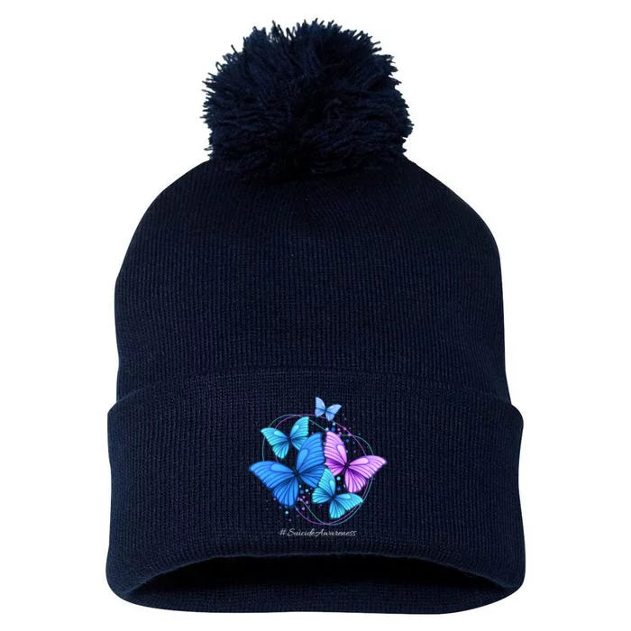 Suicide Awareness Butterfly Pom Pom 12in Knit Beanie