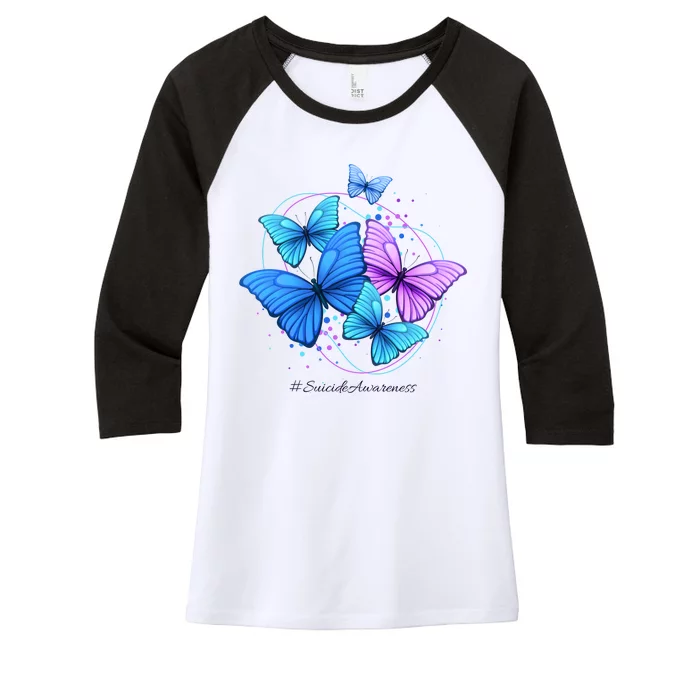 Suicide Awareness Butterfly Women's Tri-Blend 3/4-Sleeve Raglan Shirt