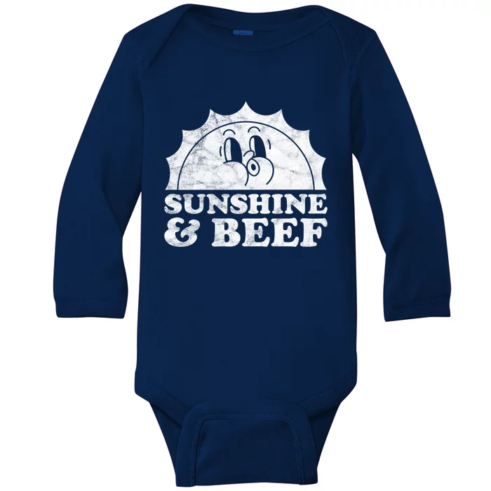 Sunshine And Beef Retro Vintage Sun Meat Gift Baby Long Sleeve Bodysuit