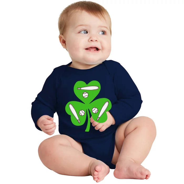 Shamrock American Baseball St Patrick's Day Funny Gift Baby Long Sleeve Bodysuit