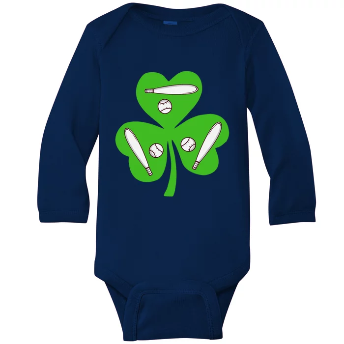 Shamrock American Baseball St Patrick's Day Funny Gift Baby Long Sleeve Bodysuit