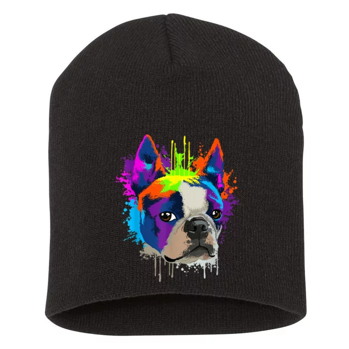 Splash Art Boston Terrier Dog Owner Gift Idea Dog Short Acrylic Beanie