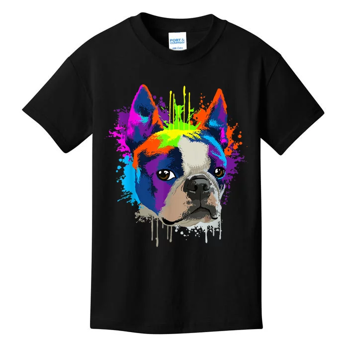 Splash Art Boston Terrier Dog Owner Gift Idea Dog Kids T-Shirt