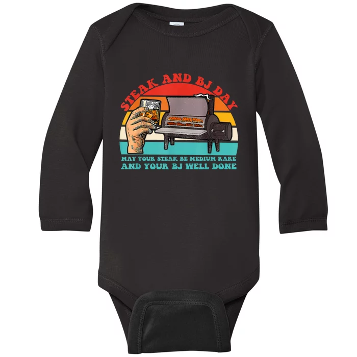 Steak And Bj Day Funny Retro Baby Long Sleeve Bodysuit