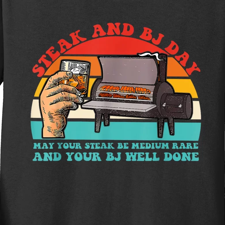 Steak And Bj Day Funny Retro Kids Long Sleeve Shirt