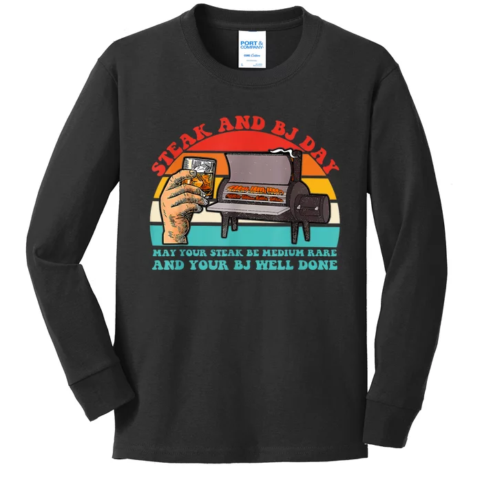 Steak And Bj Day Funny Retro Kids Long Sleeve Shirt