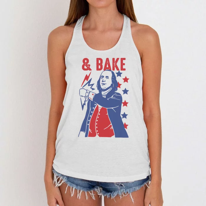 Shake And Bake Funny Couple Matching 4th Of July Bake Women's Knotted Racerback Tank