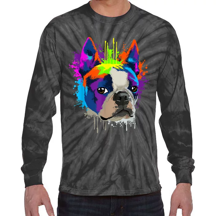 Splash Art Boston Terrier Dog Owner Gift Idea Dog Tie-Dye Long Sleeve Shirt