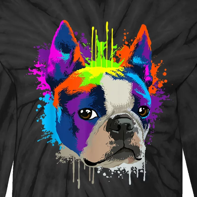 Splash Art Boston Terrier Dog Owner Gift Idea Dog Tie-Dye Long Sleeve Shirt