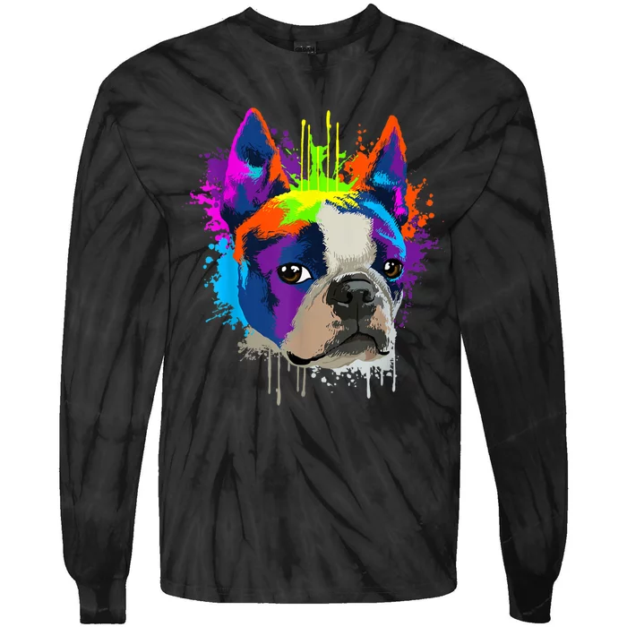 Splash Art Boston Terrier Dog Owner Gift Idea Dog Tie-Dye Long Sleeve Shirt