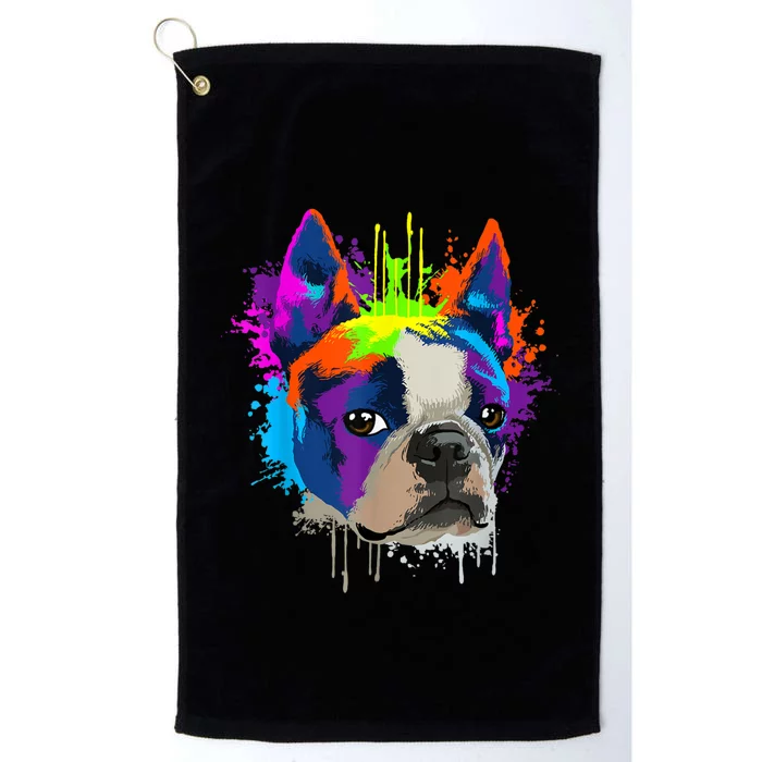 Splash Art Boston Terrier Dog Owner Gift Idea Dog Platinum Collection Golf Towel