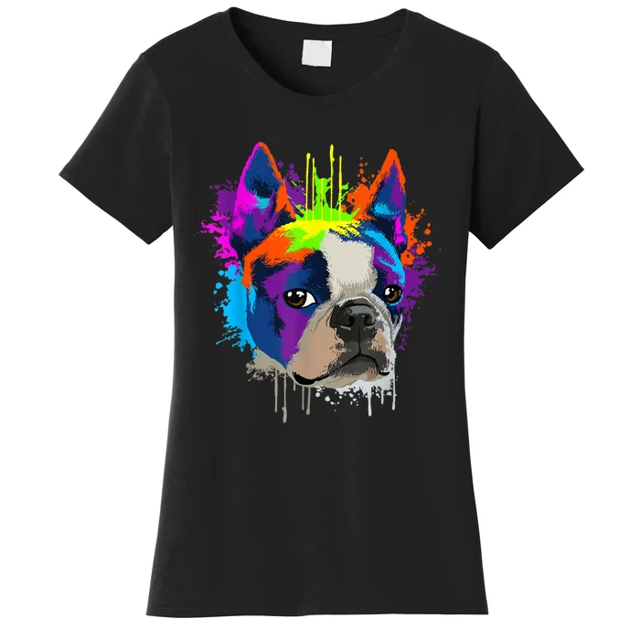 Splash Art Boston Terrier Dog Owner Gift Idea Dog Women's T-Shirt