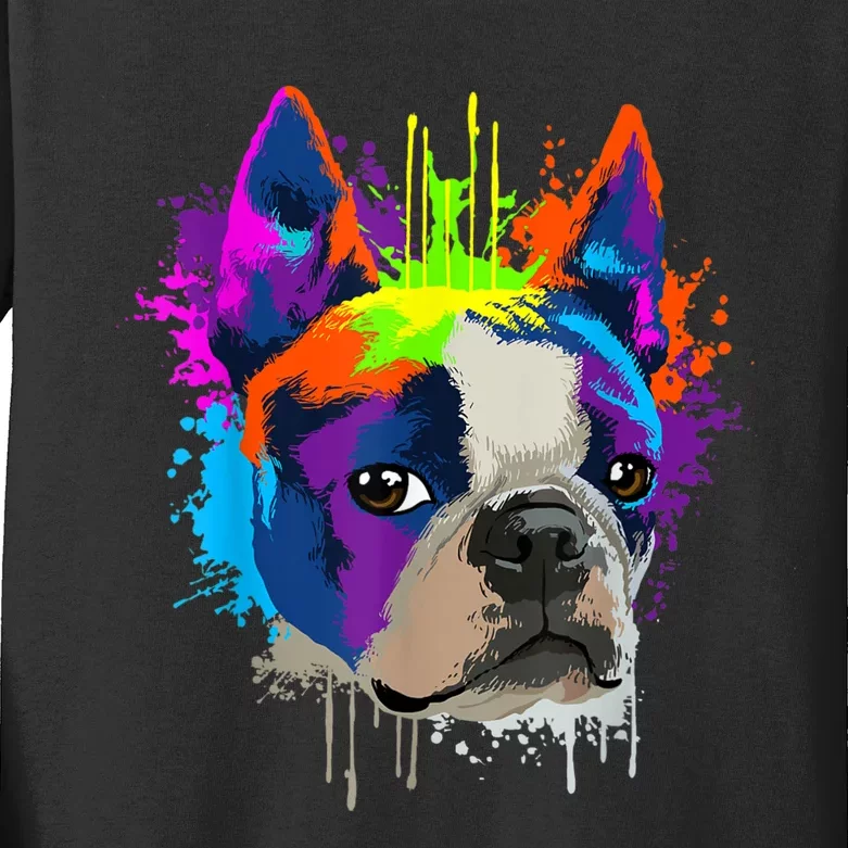 Splash Art Boston Terrier Dog Owner Gift Idea Dog Kids Long Sleeve Shirt