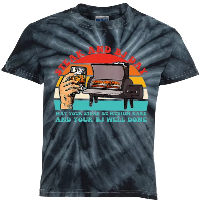 Steak And Bj Day Funny Retro Kids Tie-Dye T-Shirt