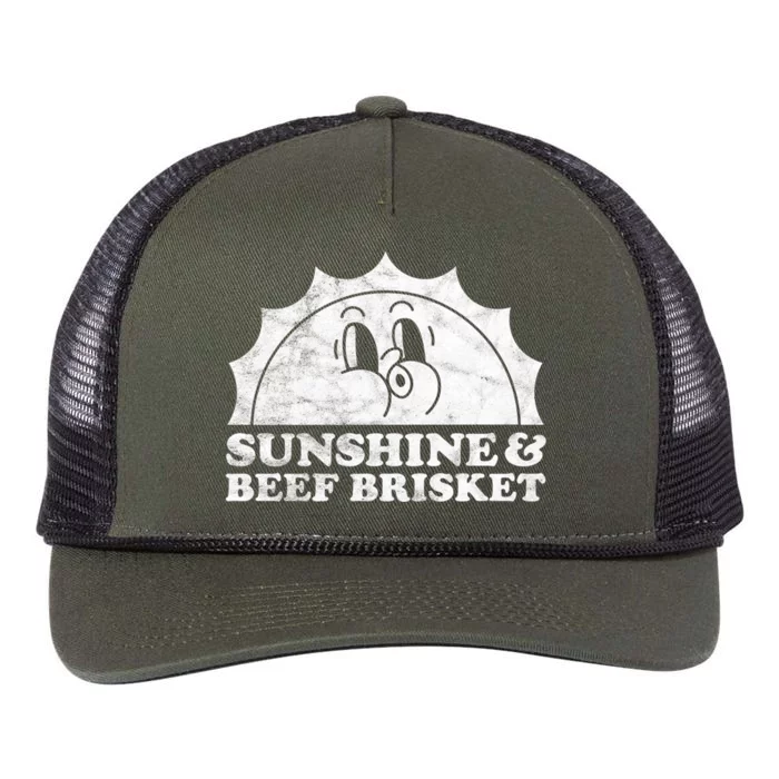 Sunshine And Beef Brisket Retro Vintage Sun Meaningful Gift Retro Rope Trucker Hat Cap