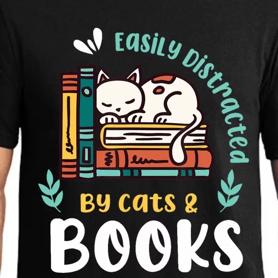 Saying About Books | Easily Distracted By Cats And Books Pajama Set