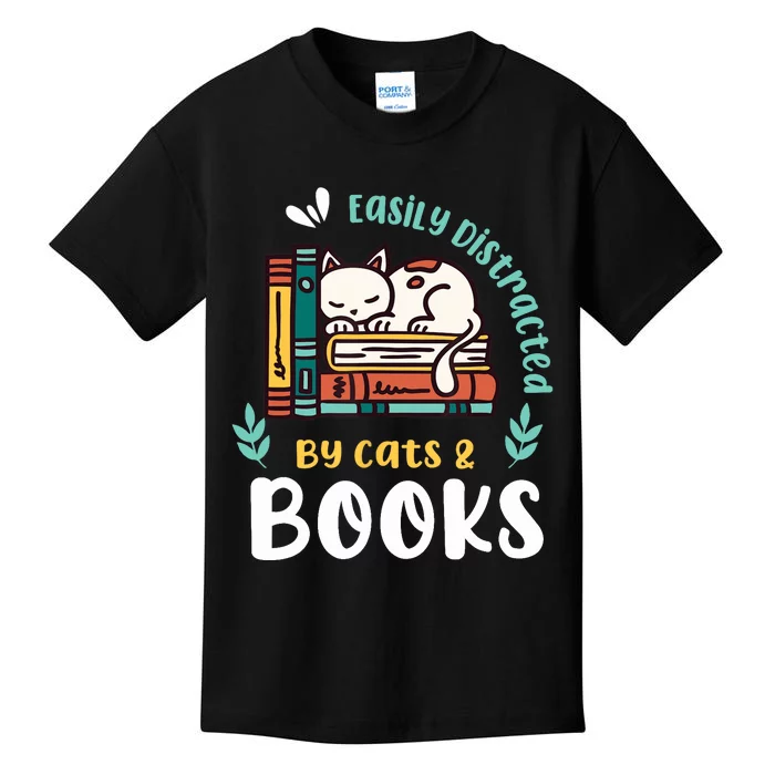 Saying About Books | Easily Distracted By Cats And Books Kids T-Shirt