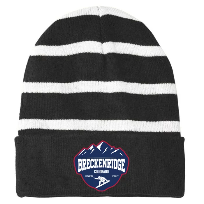 Ski At Breckenridge Colorado Striped Beanie with Solid Band