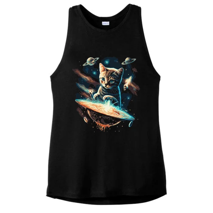 Space Astronaut Cat Ufo Planets Galaxy Kitty Ladies Tri-Blend Wicking Tank