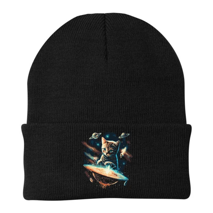 Space Astronaut Cat Ufo Planets Galaxy Kitty Knit Cap Winter Beanie