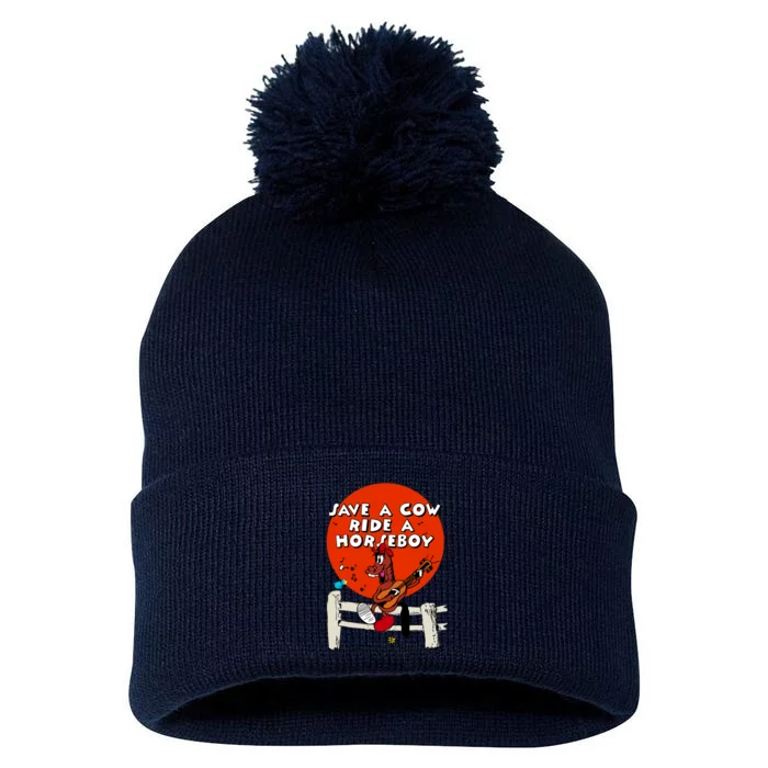 Save A Cow Ride A Horse Boy Pom Pom 12in Knit Beanie