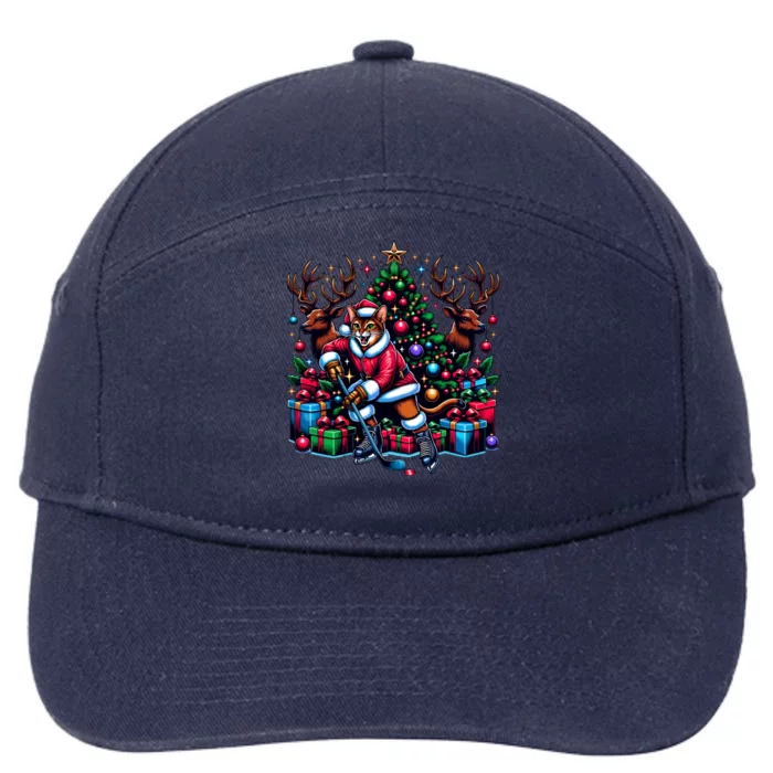 Santa Abyssinian Cat Is Playing Hockey Meaningful Gift 7-Panel Snapback Hat