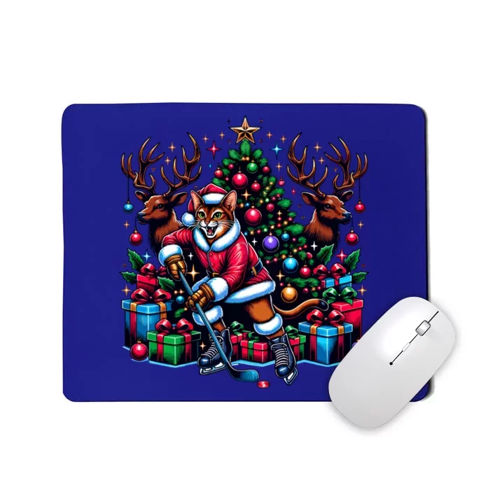 Santa Abyssinian Cat Is Playing Hockey Cute Gift Mousepad