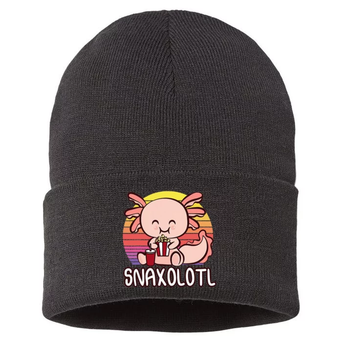 Snaxalotl A Cute Kawaii Axolotl Snacking As Snaxolotl Sustainable Knit Beanie