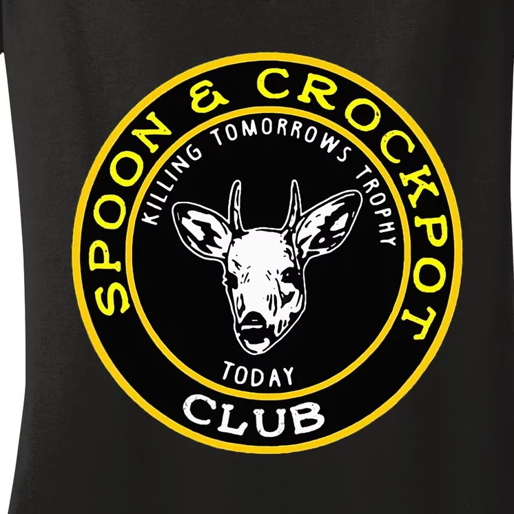 Spoon And Crockpot Club Funny Hunting Design Women's V-Neck T-Shirt