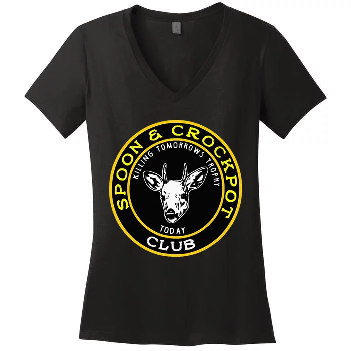 Spoon And Crockpot Club Funny Hunting Design Women's V-Neck T-Shirt