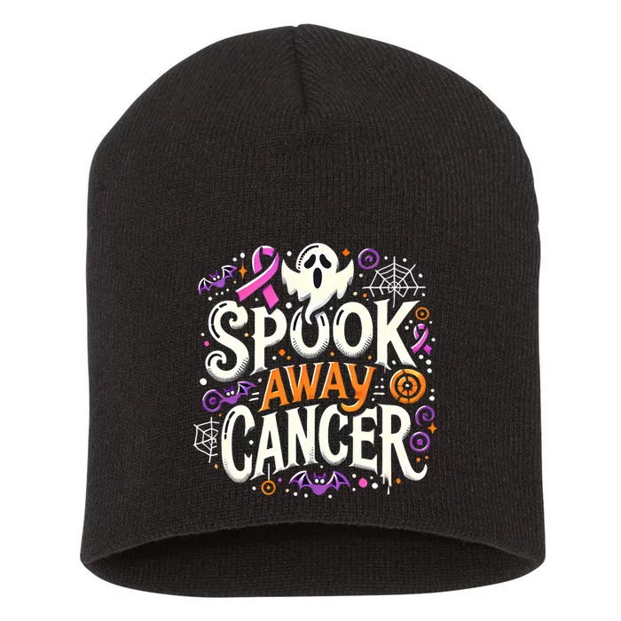 Spook Away Cancer October Halloween Breast Cancer Awareness Short Acrylic Beanie