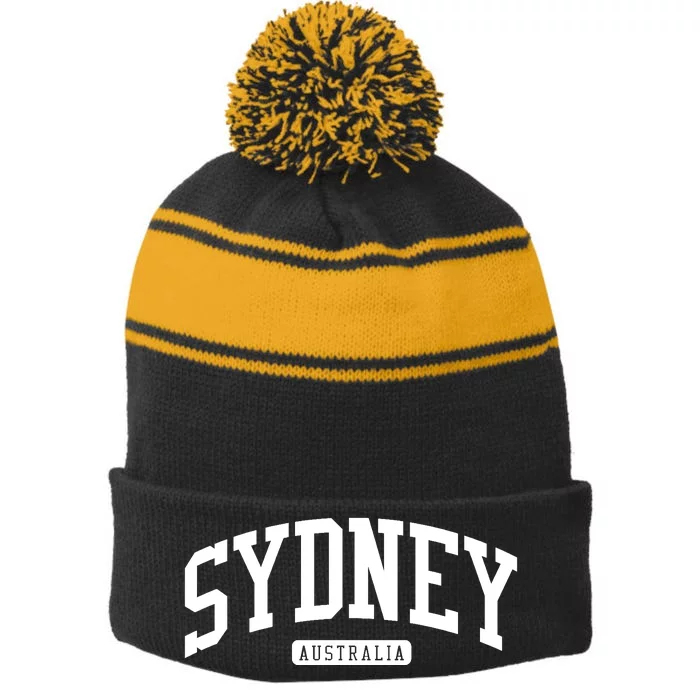 Sydney Australia College University Style Stripe Pom Pom Beanie