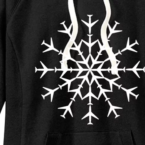 Snowflake Airplanes Christmas Snow Aviation Pilot Gift Women's Fleece Hoodie