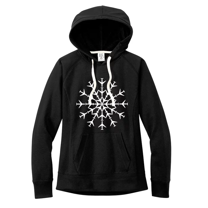 Snowflake Airplanes Christmas Snow Aviation Pilot Gift Women's Fleece Hoodie