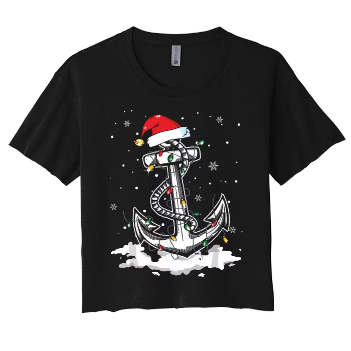 Santa Anchor Cool Christmas Lights Boating Sailing Boat Women's Crop Top Tee