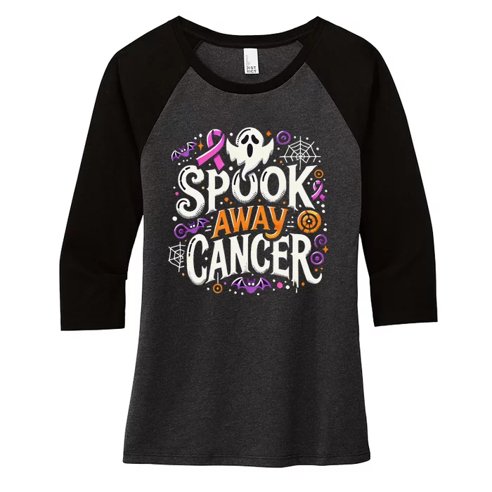 Spook Away Cancer October Halloween Breast Cancer Awareness Gift Women's Tri-Blend 3/4-Sleeve Raglan Shirt