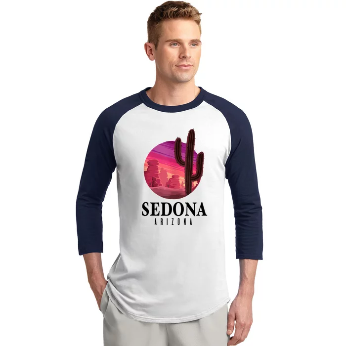 Sedona Arizona Cactus Sunset Desert Sedona Az Travels Baseball Sleeve Shirt