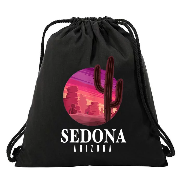 Sedona Arizona Cactus Sunset Desert Sedona Az Travels Drawstring Bag