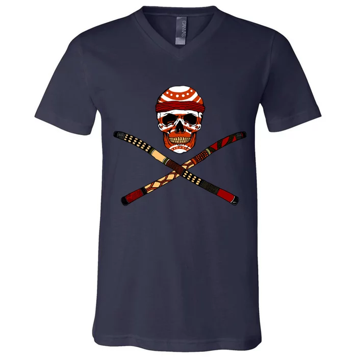 Skull And Crossed Didgeridoo V-Neck T-Shirt