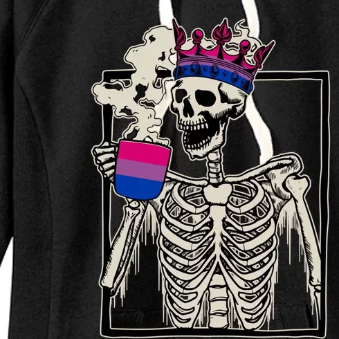 Skeleton And Coffee Cup Bi Bisexuality Flag Bisexual Lgbt Gift Women's Fleece Hoodie