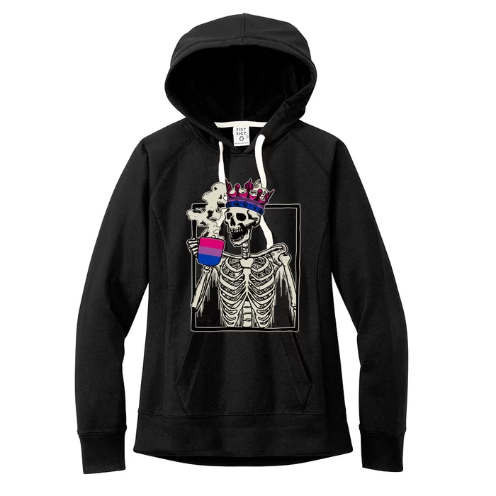 Skeleton And Coffee Cup Bi Bisexuality Flag Bisexual Lgbt Gift Women's Fleece Hoodie