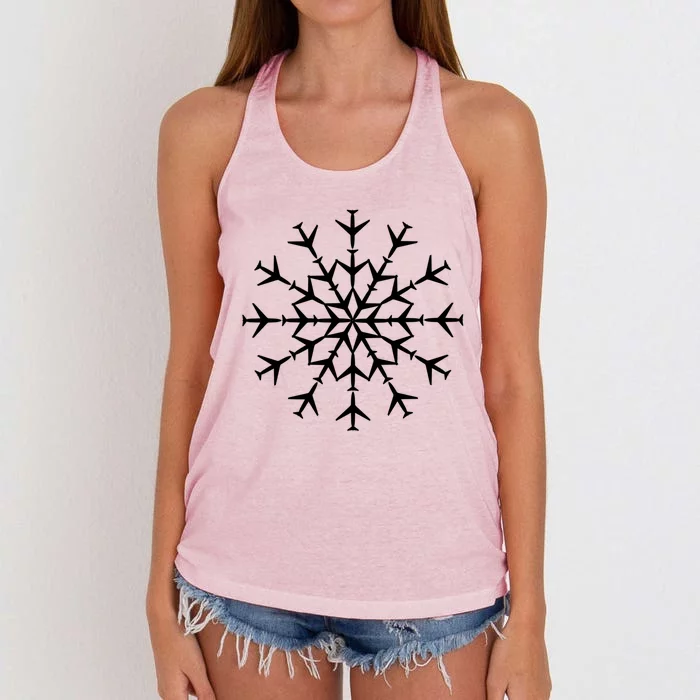 Snowflake Airplanes Christmas Snow Aviation Pilot Gift Cute Gift Women's Knotted Racerback Tank