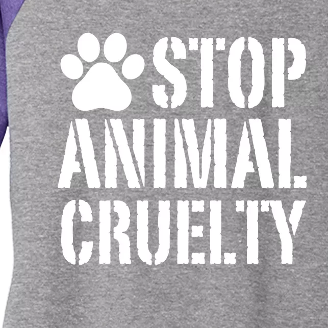 Stop Animal Cruelty Awareness Paw Print Women's Tri-Blend 3/4-Sleeve Raglan Shirt