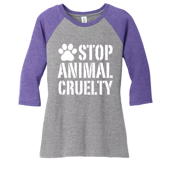 Stop Animal Cruelty Awareness Paw Print Women's Tri-Blend 3/4-Sleeve Raglan Shirt