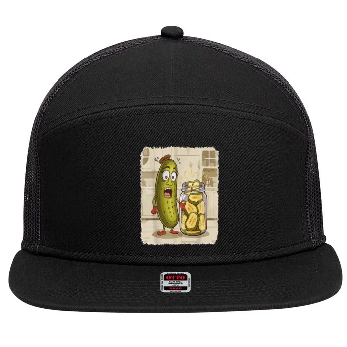 Surprise A Cucumber And A Jar Of Sliced Pickles Funny Pickle Gift 7 Panel Mesh Trucker Snapback Hat