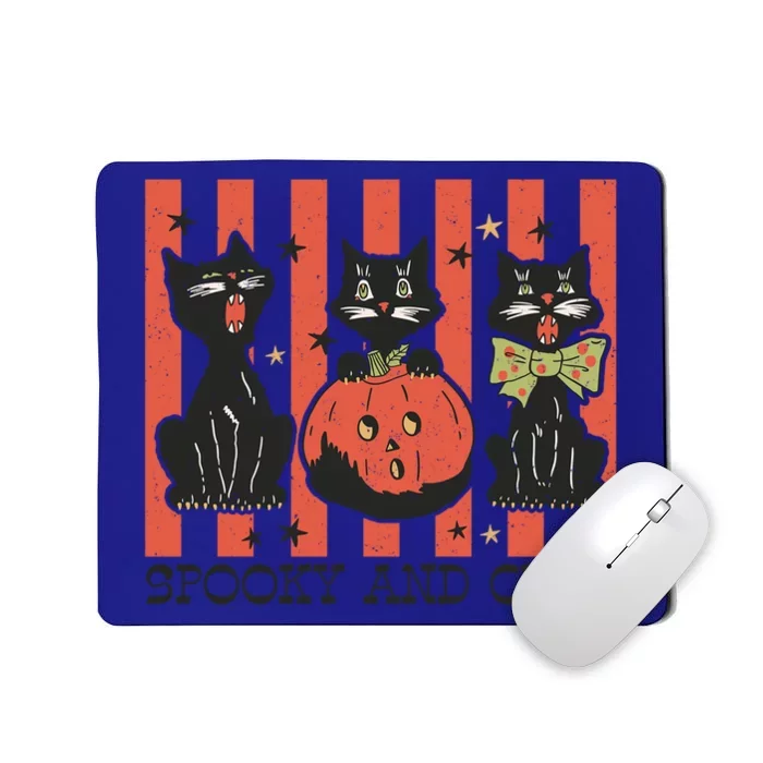 Spooky And Cute Black Cat Lover Vintage Halloween Ghost Cats Cool Gift Mousepad