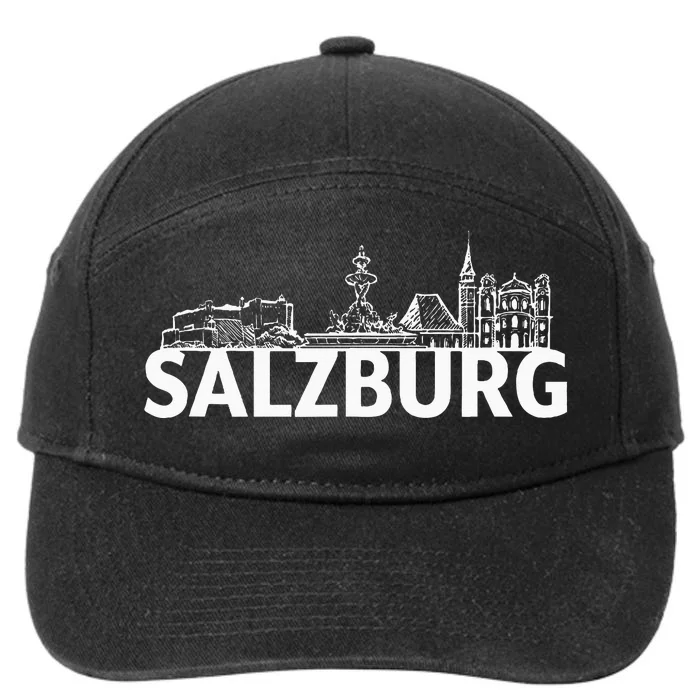 Salzburg Austria City Skyline Silhouette Outline Sketch 7-Panel Snapback Hat