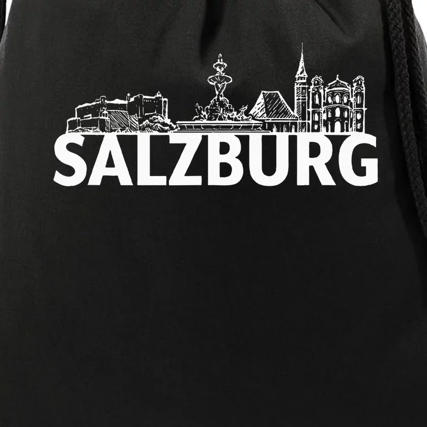 Salzburg Austria City Skyline Silhouette Outline Sketch Drawstring Bag