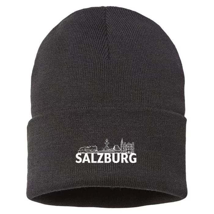 Salzburg Austria City Skyline Silhouette Outline Sketch Sustainable Knit Beanie