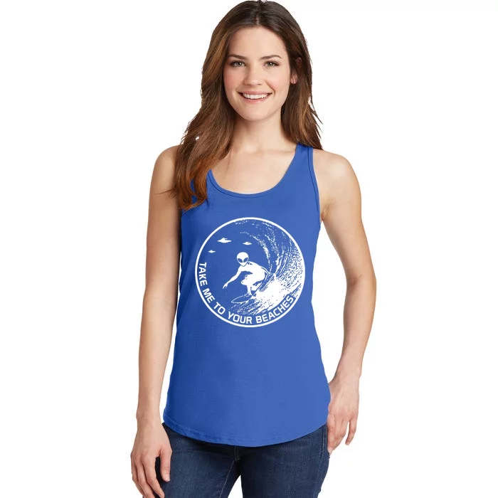 Surfing Alien Cool Surf Take Me To Your Beaches Ladies Essential Tank